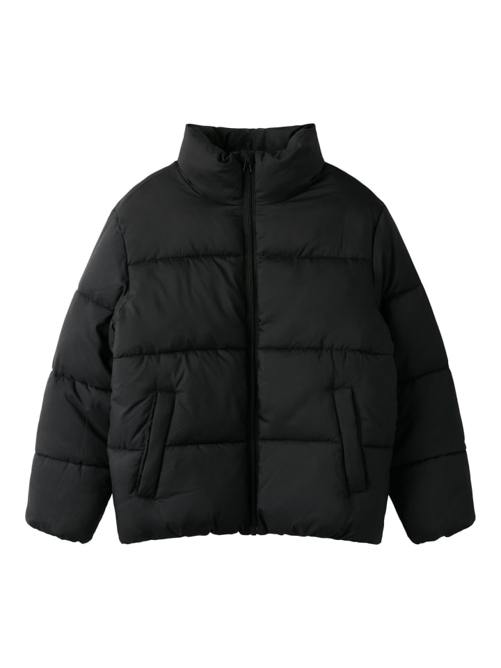 Jacke Langarm Stehkragen Reißverschluss Unifarben in Schwarz
