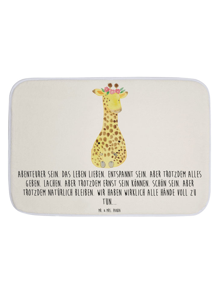 Badvorleger Giraffe Blumenkranz mit Spruch in Weiß