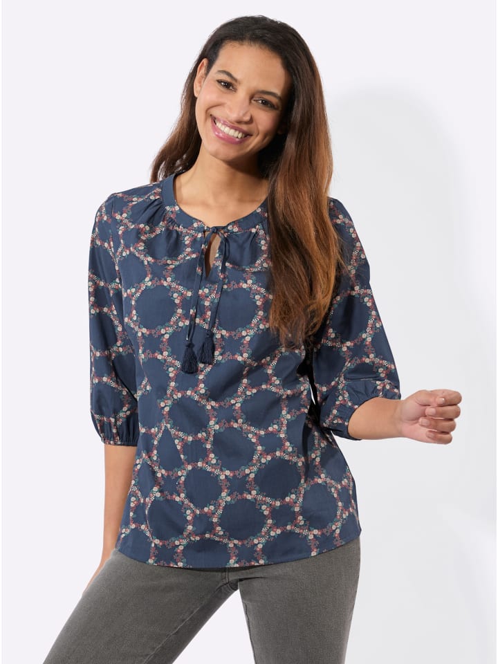 Druck-Bluse in rauchblau-rosenholz-bedruckt