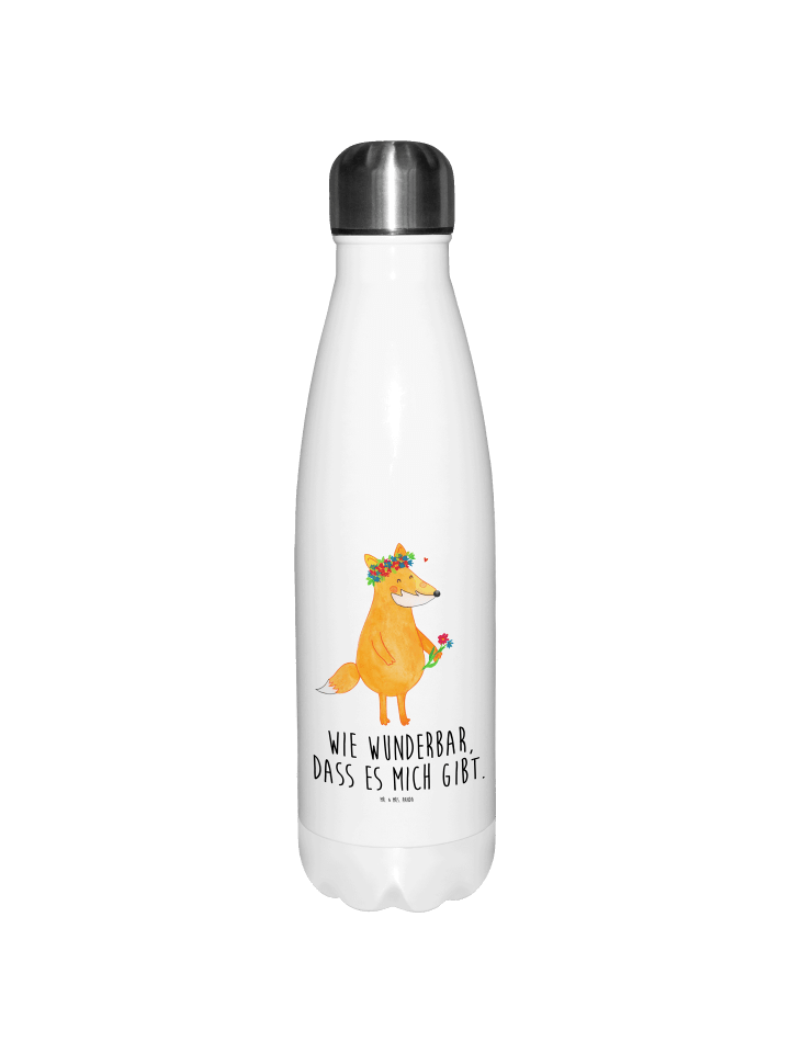 Trinkflasche Fuchs Blumen mit Spruch in Weiß