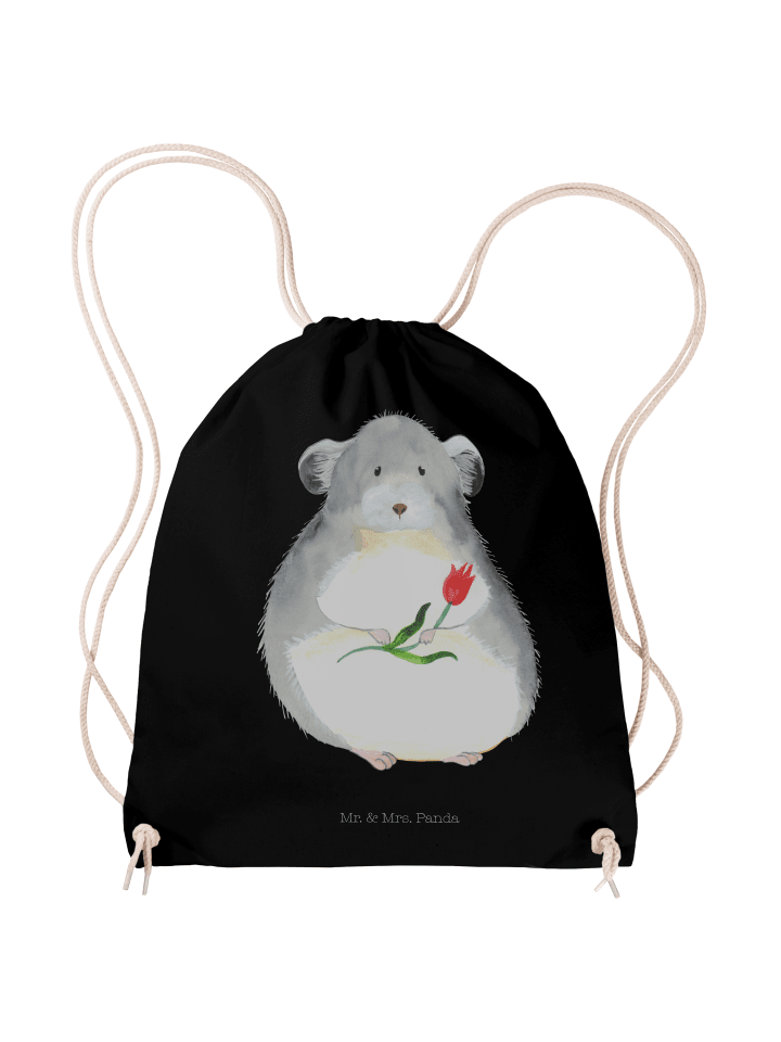 Turnbeutel Chinchilla Blume ohne Spruch in Schwarz