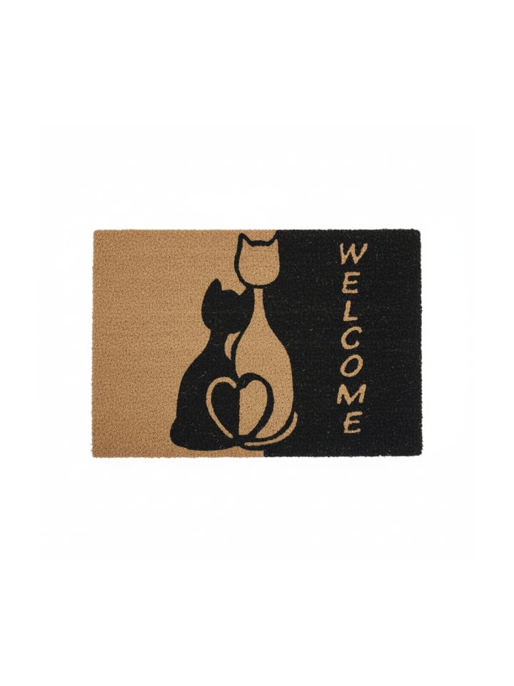 Fußmatte "Katzen" in Natur/ Schwarz - (B)60 x (T)40 cm