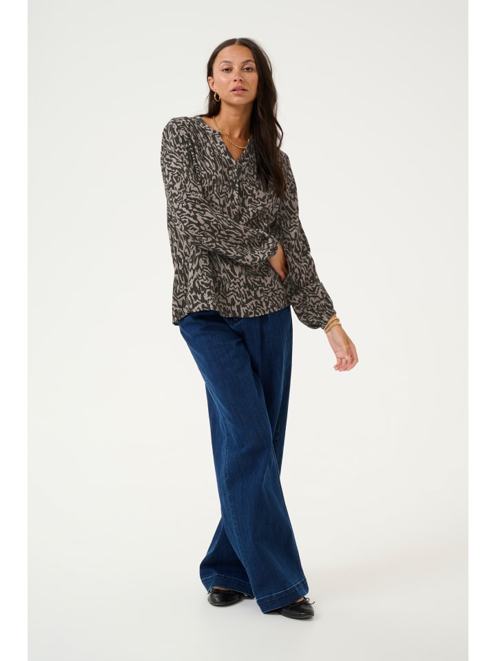Bluse langarm KAmathilde Loose fit in Black/Elephant Graphic lines