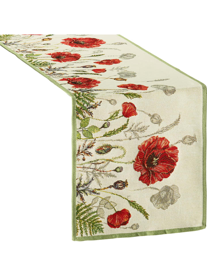 Baumwollmischung, Gewebt, Gobelin Tischläufer Poppy meadow in rot-natur
