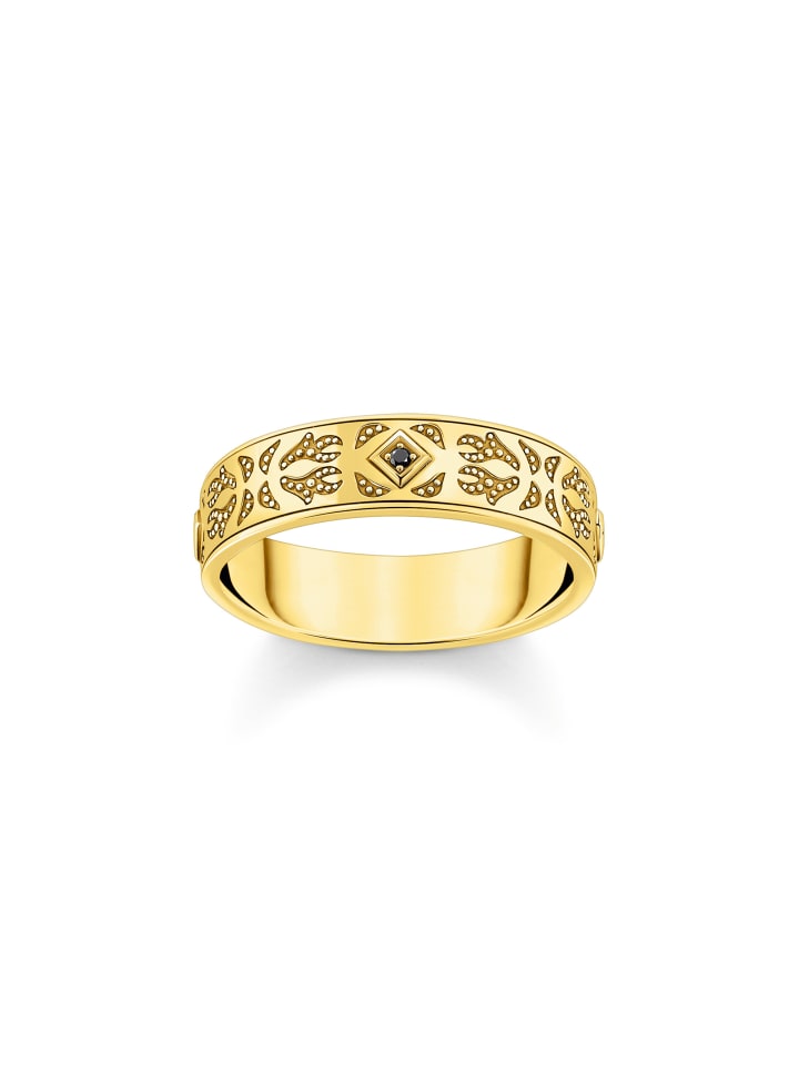 Bandring Mit Schwarzen Steinen Und Muster in gold, schwarz