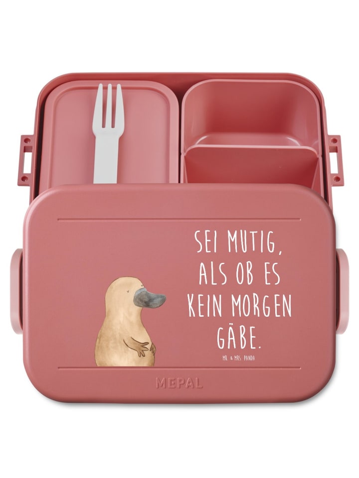 Bento Brotdose Schnabeltier Mut Motiv mit Spruch in Rot Pastell