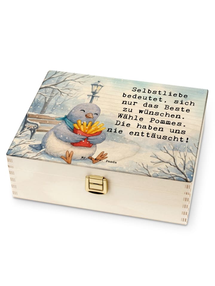 Tee Box Taube Winter Pommes Design mit Spruch in Weiß