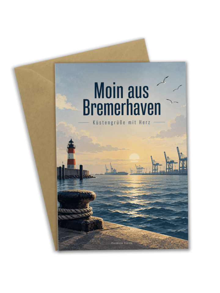Grußkarte Hafen maritim Design mit Spruch in Weiß