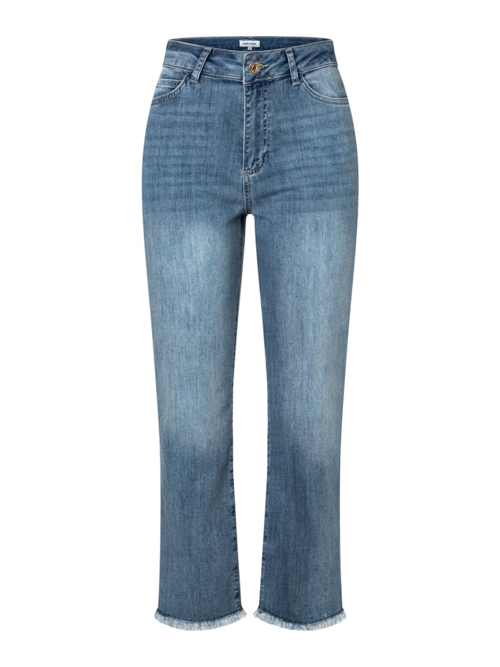 coole, verkürzte Jeans, Fransensaum in blue denim
