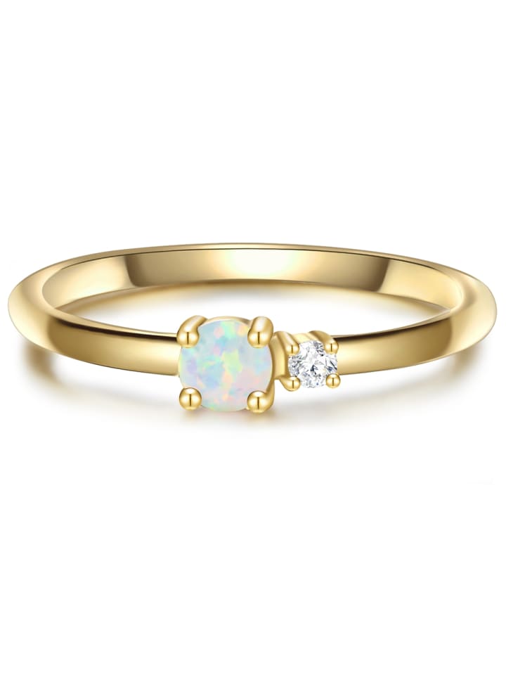 Ring aus Sterling Silber mit Zirkonia und Opal in gelbgold