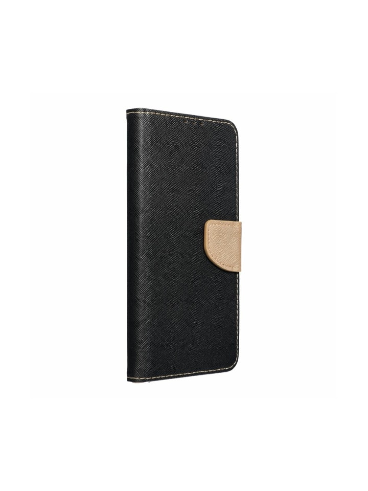 Buch Tasche "Fancy" Standfunktion kompatibel mit iPhone 16 Schwarz-Gold in Schwarz-Gold