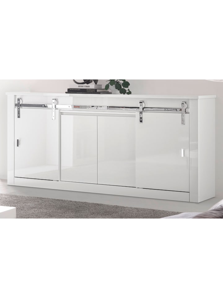 Sideboard weiß Hochglanz 201 x 92 cm, Kommode mit Soft-Close
