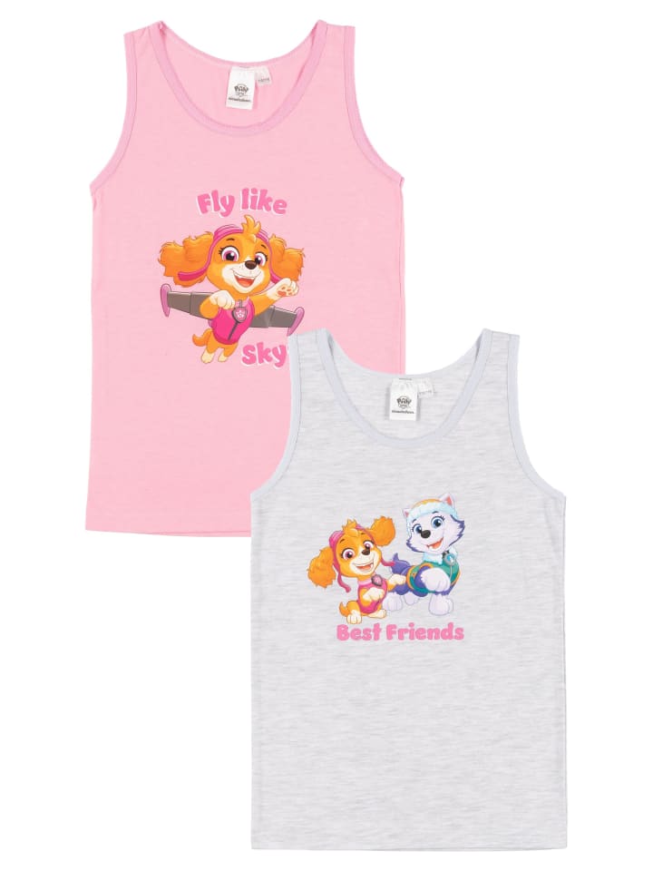 2er Pack Paw Patrol Unterhemd Tank Top Hemdchen Unterwäsche in grau/rosa