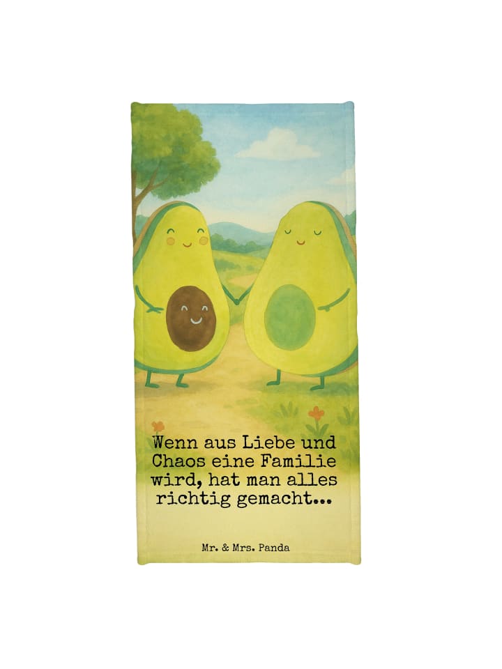 Saunatuch Avocado Pärchen Design mit Spruch in Gelb Pastell