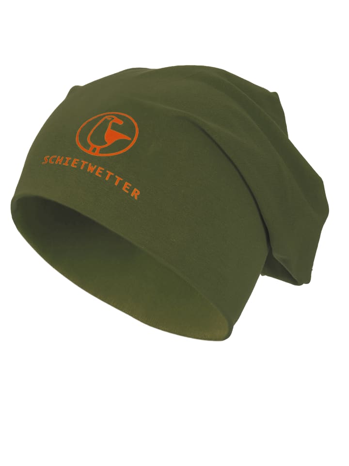 Beanie mit Print Möwe in olive/orange