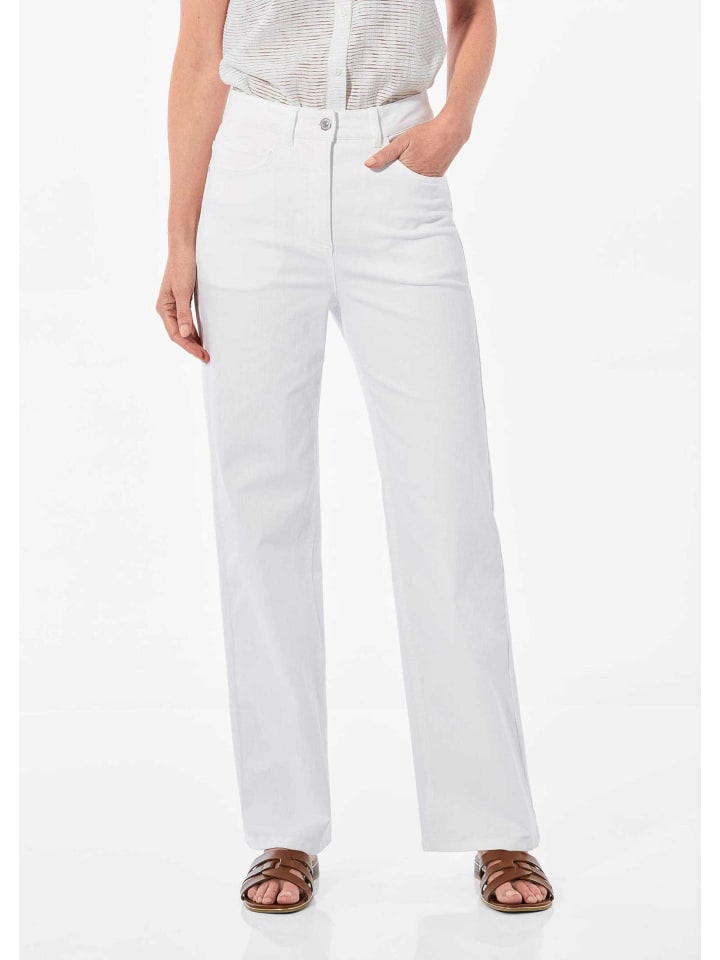 Kurzgröße: Klassische Denimhose, dezente Waschung in weiß