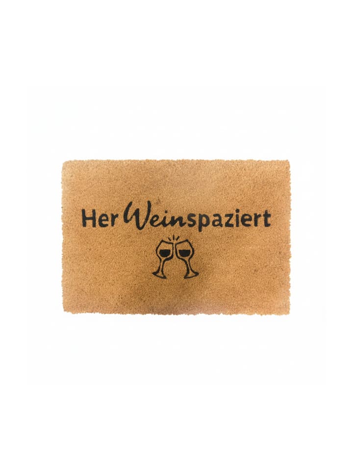 Fußmatte "HerWeinspaziert" in Natur - 40 x 60 cm