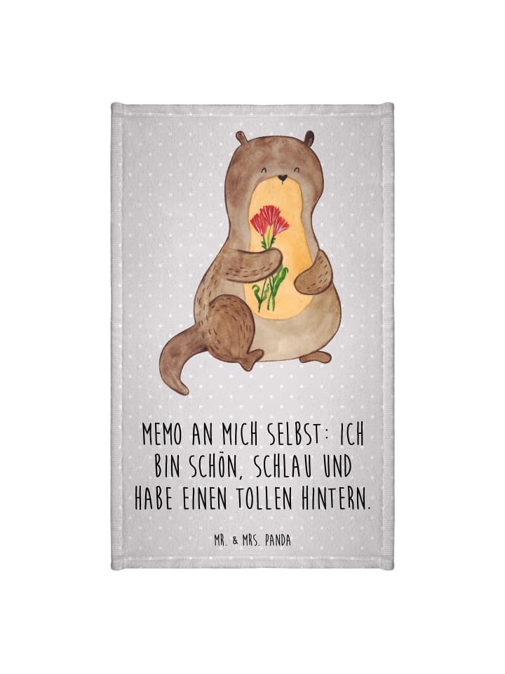 Handtuch Otter Blumenstrauß mit Spruch in Grau Pastell