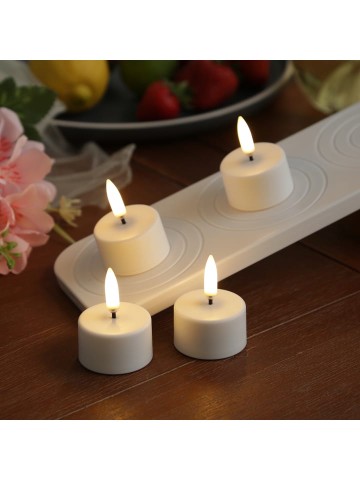 4er Set LED Mini Teelichter mit Ladestation/Fernb. Timer D: 4cm in weiß