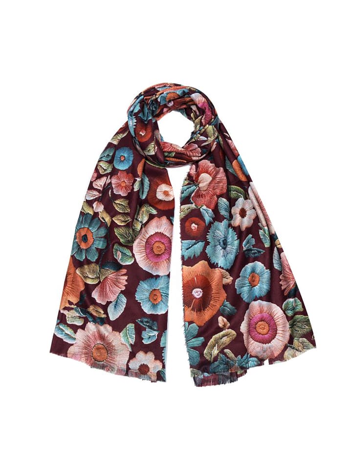 Schal Blumenprint Kurze Fransen Weicher Fall in Bordeaux