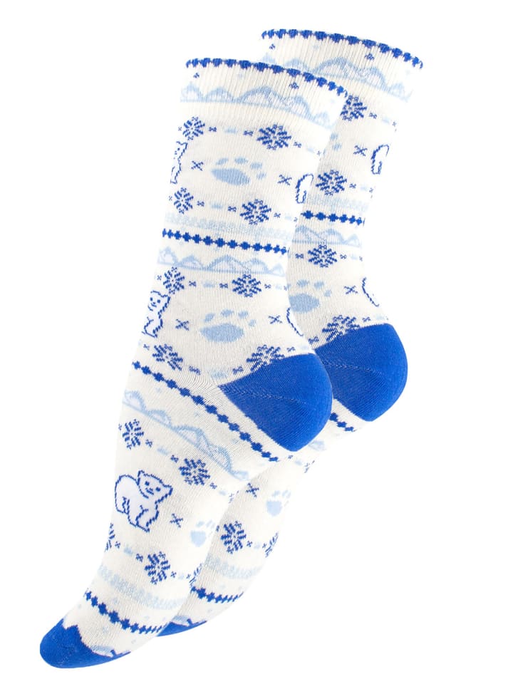 Bunte Fun Socken Farbenfrohe Freizeitsocken Damen & Herren in Eisbärweiss/blau