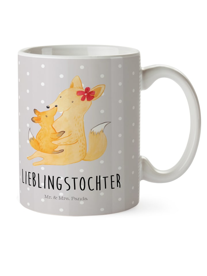 Kaffeepott Fuchs Mama mit Spruch in Grau Pastell