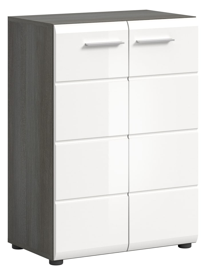 Kommode  (B/H/T: 60x85x37 cm) in Rauchsilber und weiß hochglanz