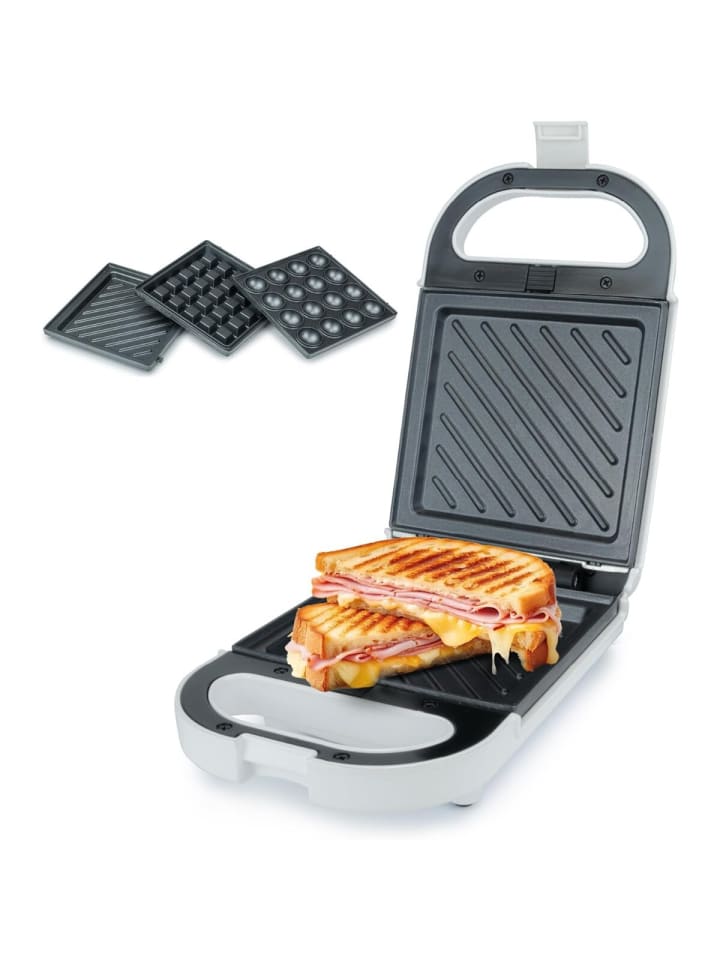 KORONA 3-in-1 Sandwichmaker mit Wechselplatten für Sandwiches Waffeln in Weiß
