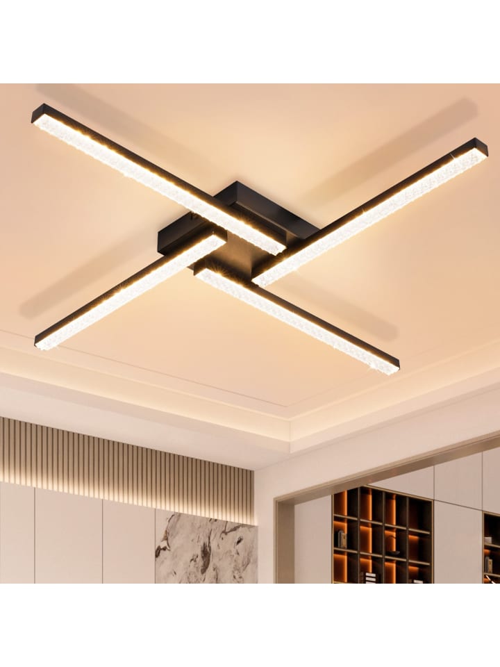 LED Deckenleuchte in Schwarz L 56.5CM 3000K Warmweiß Kristall Modern 24W