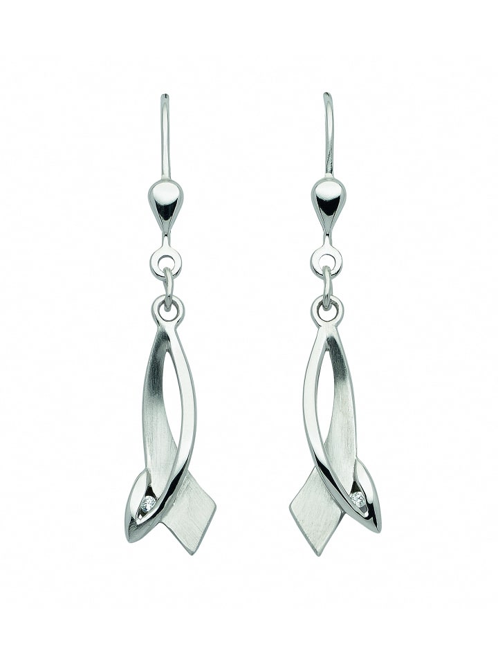 Damen 925 Silber Ohrringe / Ohrhänger mit Zirkonia in silber