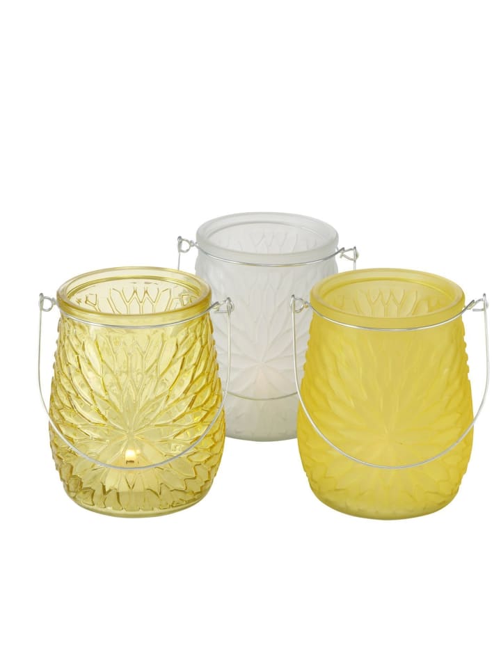 Teelichthalter Teelichtglas Mela 3er Set in gelb