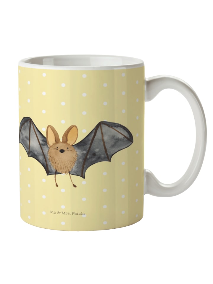 Kaffeetasse Fledermaus Flügel ohne Spruch in Gelb Pastell