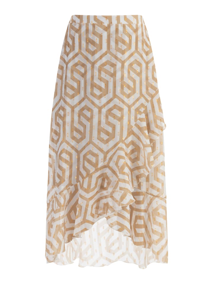 Damen Midirock in Beige Weiss
