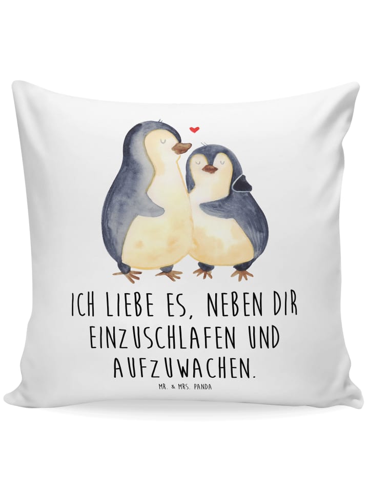 Kissen Pinguine Einschlafen mit Spruch in Weiß