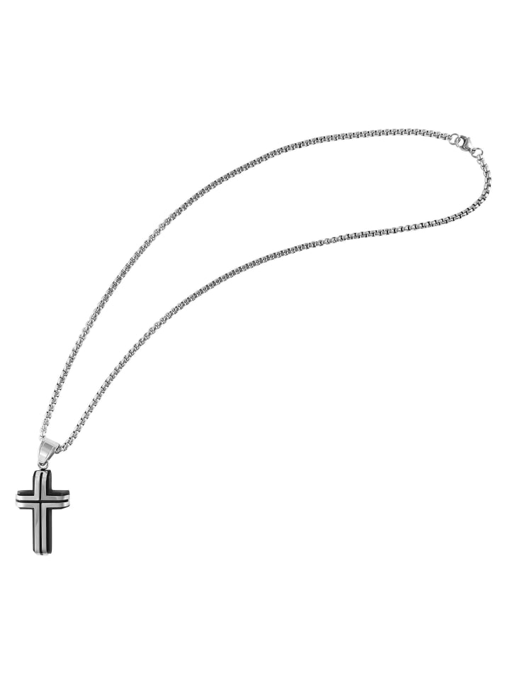 Herren Edelstahl Halskette mit Anhänger Kreuz 50 cm in silber