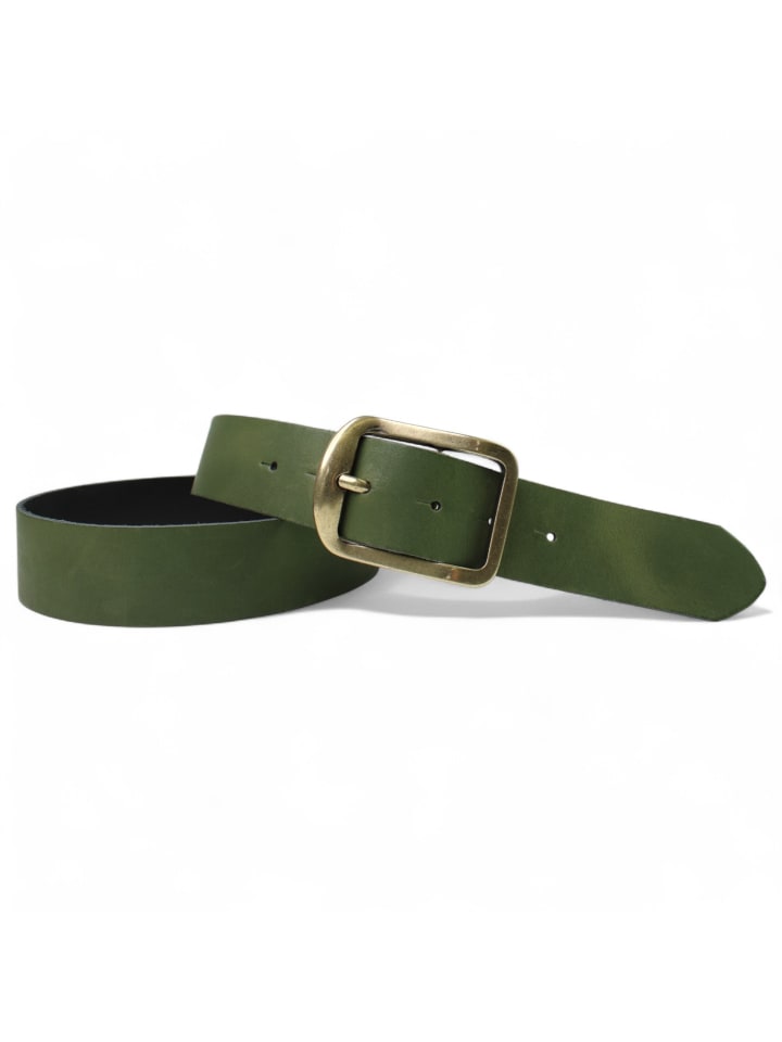 Ledergürtel Messing in Khaki