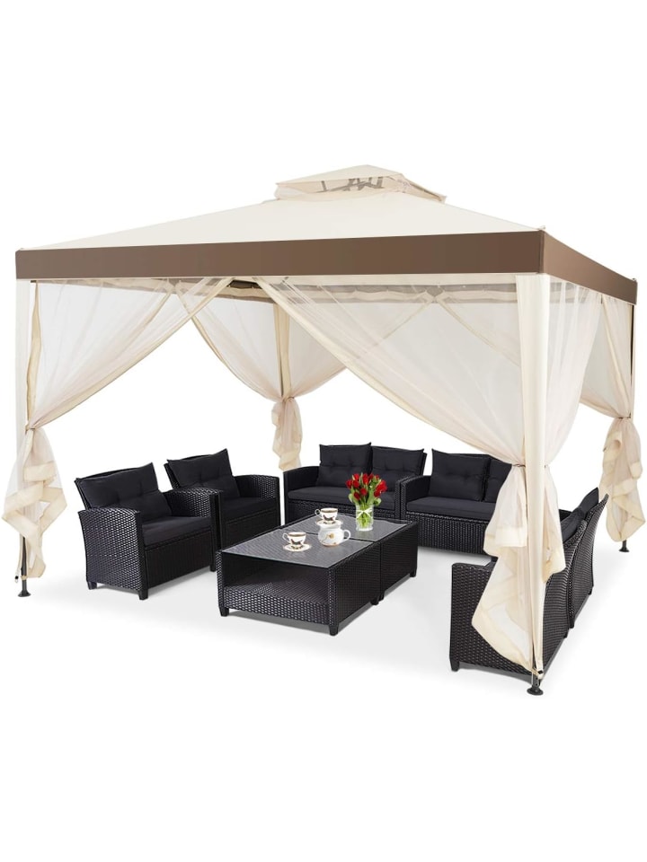 Pavillon mit Moskitonetz 3x3m UV-Schutz 50+ in Beige