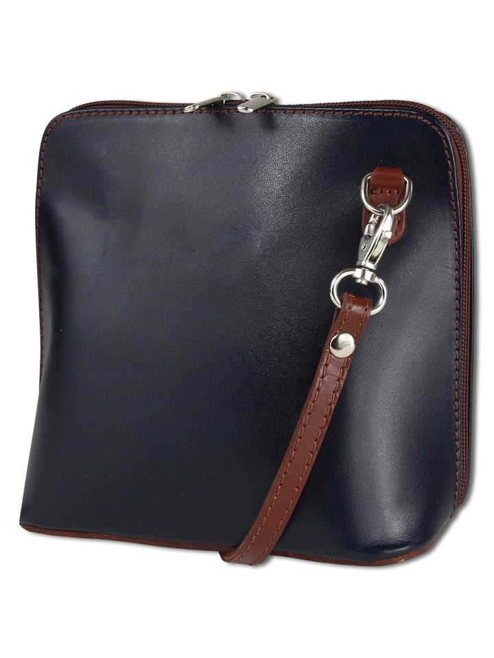 Toscanto Umhängetasche, Schultertasche Leder blau, braun ca. 17cm