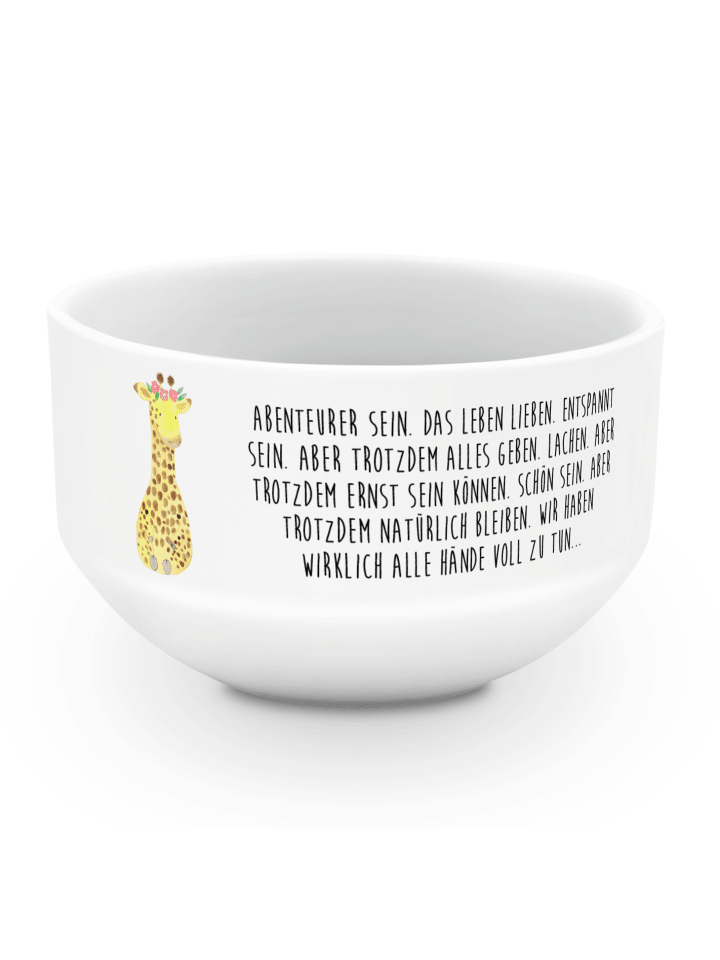Müslischale Giraffe Blumenkranz mit Spruch in Weiß