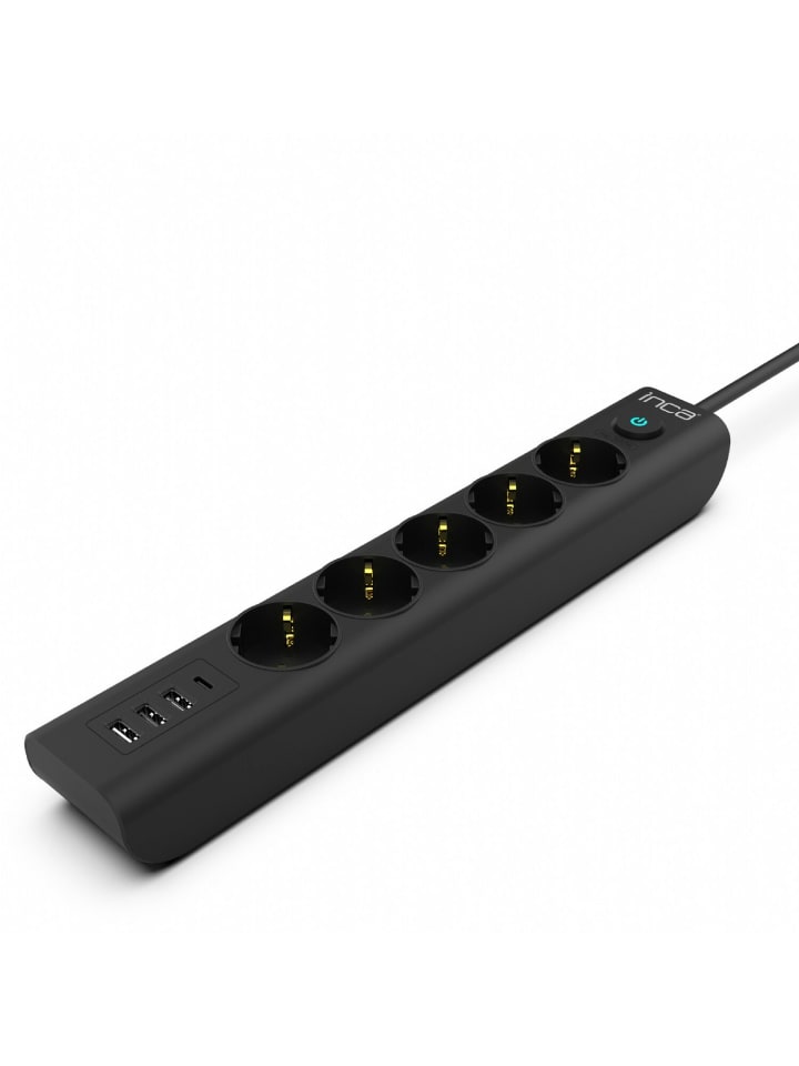 INCA Steckdosenleiste IPW-44TU 5 fach, 3xUSB-A+1xUSB-C, in Schwarz