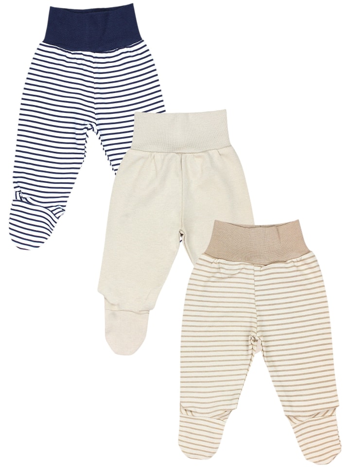 Baby Mädchen Strampelhose mit Fuß 3er Pack in beige/blau
