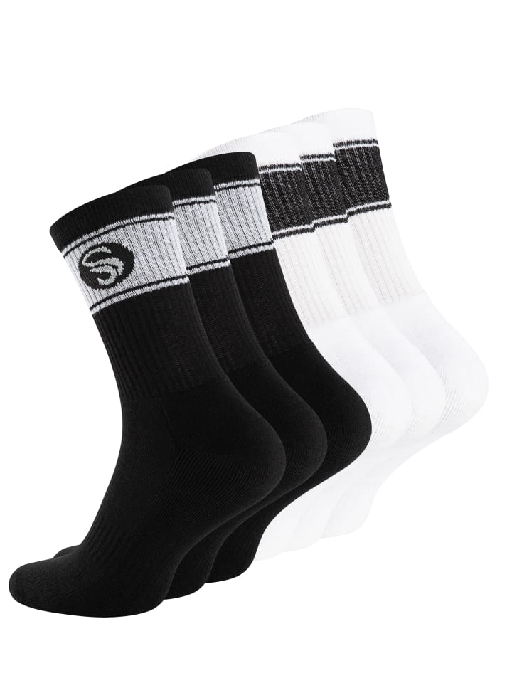 6 Paar Sportsocken im RETRO Design - Frotteesohle in Schwarz / Weiss