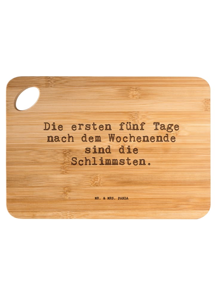 Schneidebrett Die ersten fünf Tage... mit Spruch in Braun