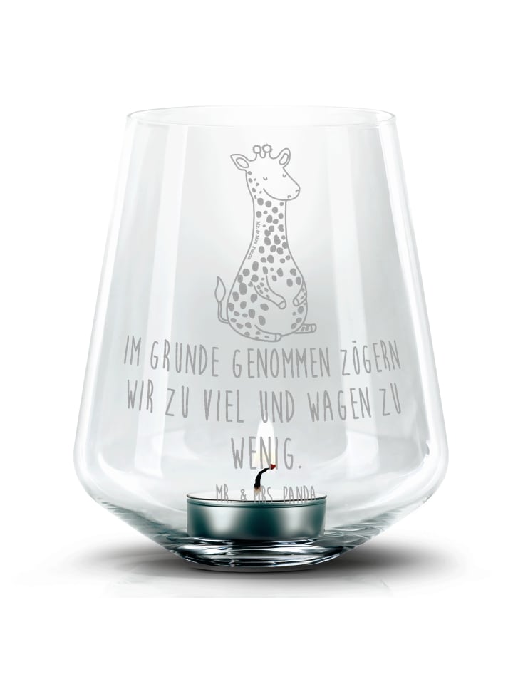 Windlicht mit Spruch Giraffe Zufrieden mit Spruch in Transparent