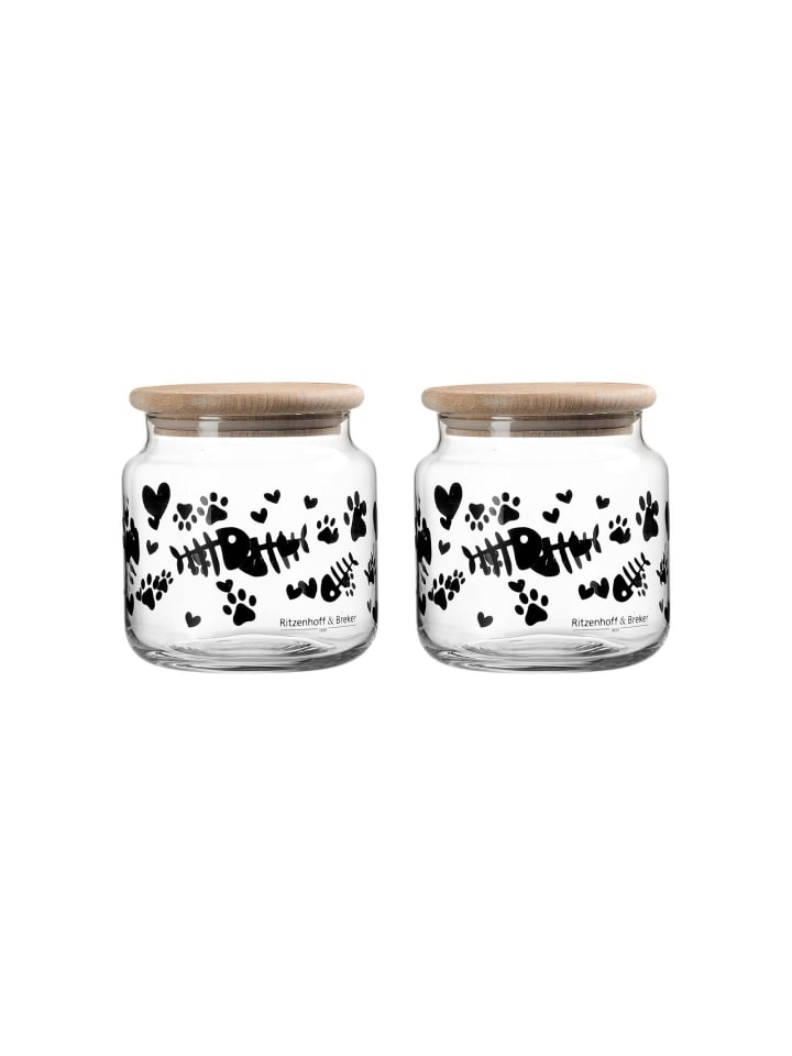 2er Set Leckerli-Dosen mit Deckel Mika Cat in Transparent ø 10 cm