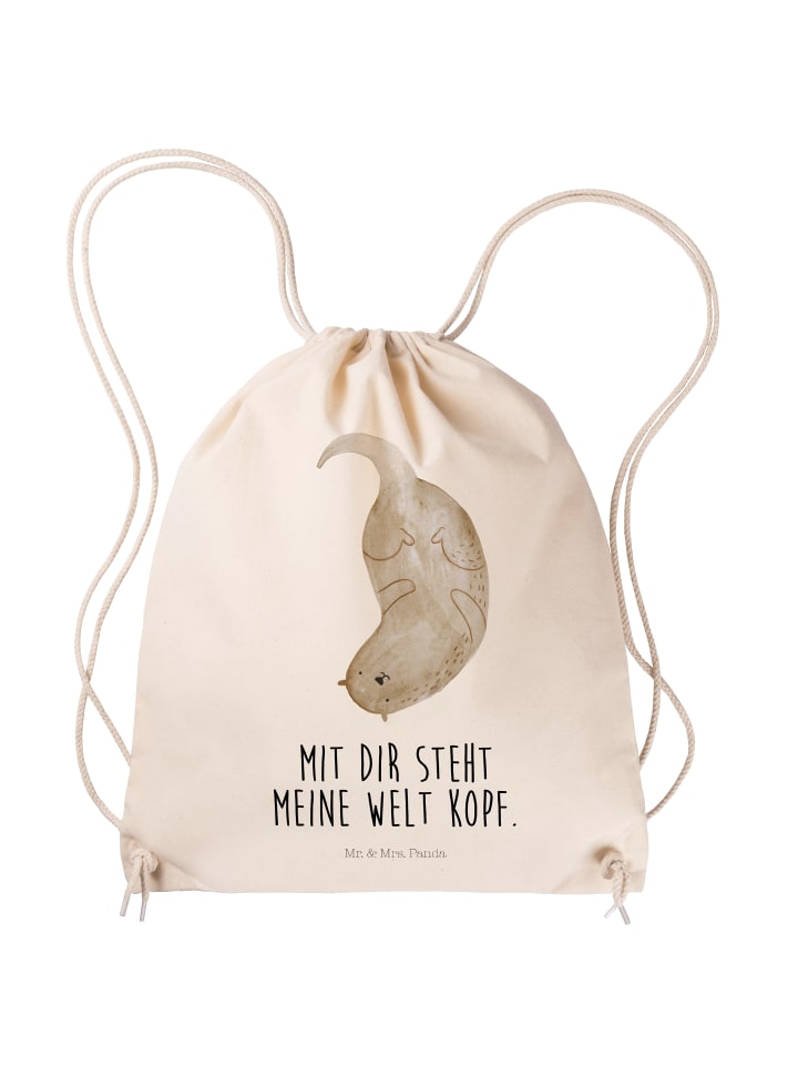 Turnbeutel Otter Kopfüber mit Spruch in Creme