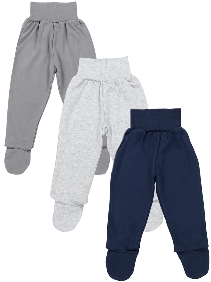 Baby Jungen Strampelhose mit Fuß 3er Pack in grau Modell 1