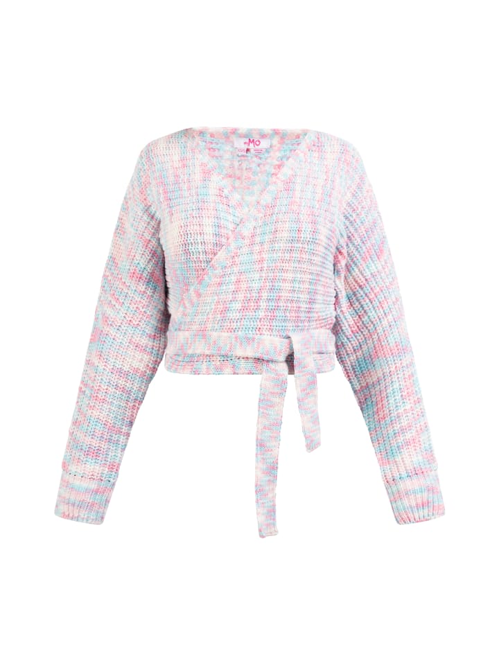 Damen Wickeljacke Aus Strick in Rosa Mehrfarbig