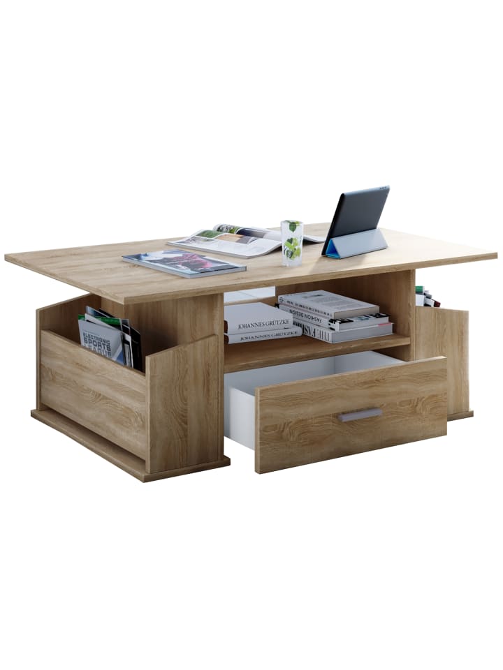 Holz Sofatisch Couchtisch Schublade Junata in Sonoma-Eiche (Sägerau)