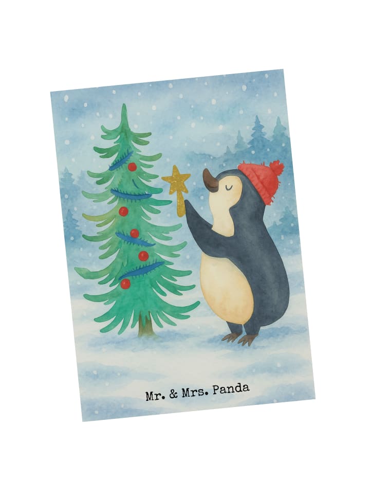 Postkarte Pinguin Weihnachtsbaum Design ohne Sp... in Weiß